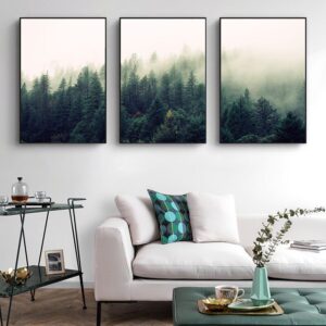 Forest Fog Realistic Landscape Hand-painted Wall Art, Set Of 3