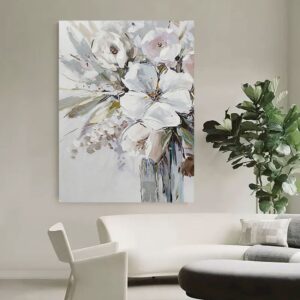 White Flower Pictures By Numbers Kits Drawing On Canvas