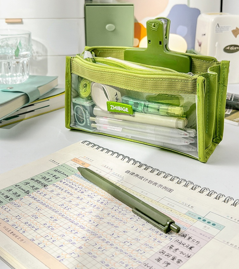 Six Layers Large Capacity Pencil Bag, Green - Image 4